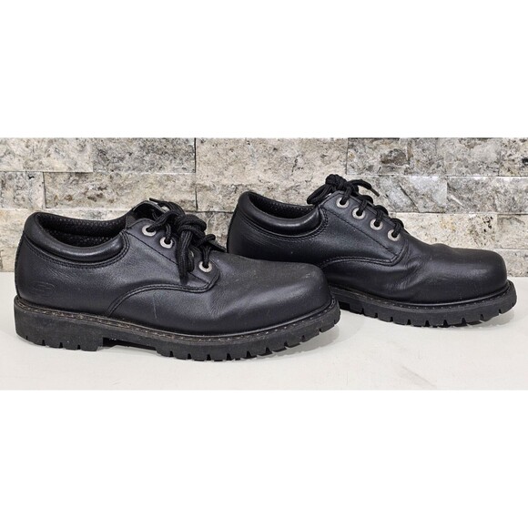 Skechers Mens Leather Work Shoe Slip Resistant EH Cottonwood Elks 77041 Black 7 - Picture 1 of 13